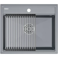 Кухонная мойка Paulmark Stepia PM115951-GRM+R375-BS 59x51 см, серый металлик