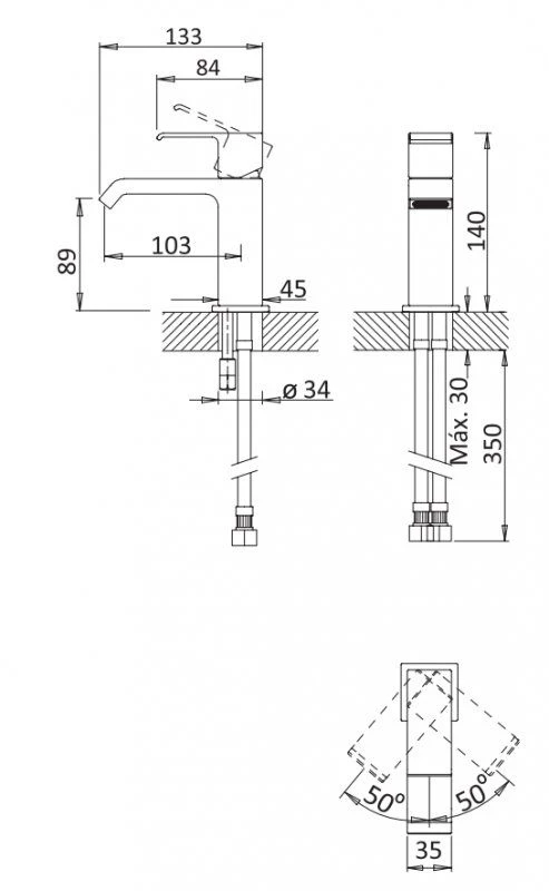 Смеситель для раковины с донным клапаном Cezares Porta PORTA-LS1-NOP