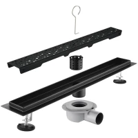 Душевой трап (лоток) Savol S-DL03H-40 40 см, с решеткой, перфорированный, черный матовый