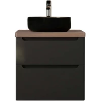 Тумба с раковиной серый матовый 60 см со столешницей бук темный Jorno Wood Wood.01.60/P/GR + Wood.06.60/DW + 0235888