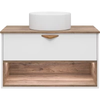 Тумба под раковину Brevita Bergen BER-07090-19-01-1Я 90,4 см, подвесная, со столешницей, подсветкой, белый матовый/дуб галифакс