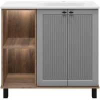 Тумба под раковину Brevita Lumus LUM-06090-0842ЯP 89,9 см R, напольная, серый матовый/дуб галифакс