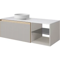 Тумба с раковиной Armadi Art Quatro Cashmere Fuga 790-M6-120-CM-RIB-MG + 792-120-W + 801-R-MW 121 см L , подвесная, со столешницей, кашемир матовый