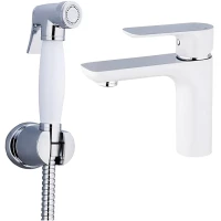 Смеситель для раковины Gappo G1048-1 с гигиеническим душем, хром/белый