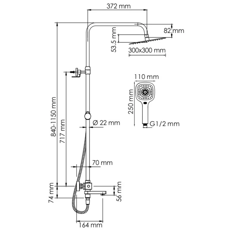 Душевая система 300 мм WasserKRAFT A199.118.065.010.CH Thermo