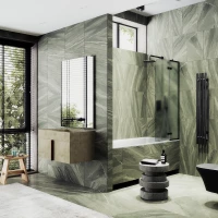 Шторка на ванну MaybahGlass MGV-661-6 69 см R, профиль черный матовый, стекло матовое