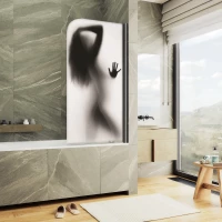 Шторка на ванну MaybahGlass MGV-930-ФП015-6 80 см R, профиль черный матовый, стекло фотопечать