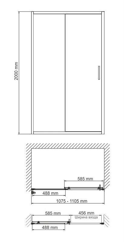 Душевая дверь 110 см WasserKRAFT Main 41S13 прозрачное