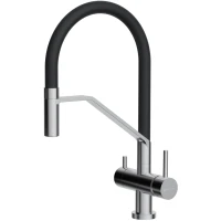 Смеситель для кухни Omoikiri Akeno-BN-BL 4994544 с подключением к фильтру, гибким изливом, нержавеющая сталь/черный