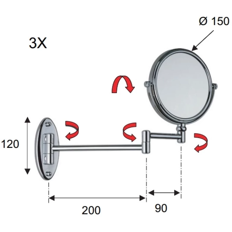 Косметическое зеркало x 3 Remer Bagno RB630CR