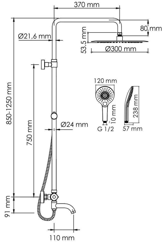 Душевая система 300 мм WasserKRAFT A188.116.101.010.CH Thermo - фото 3