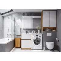 Комплект мебели белый глянец/дуб сантана 120 см Акватон Лондри 1A266901LH0C0 + 1A274801LH010 + 1A72843KLH01L + 1A267402LH010