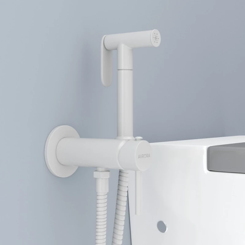Гигиенический душ Avrora Soft AV8001W со смесителем, белый матовый