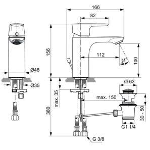 Изображение товара смеситель для раковины с донным клапаном ideal standard connect air project a7021aa