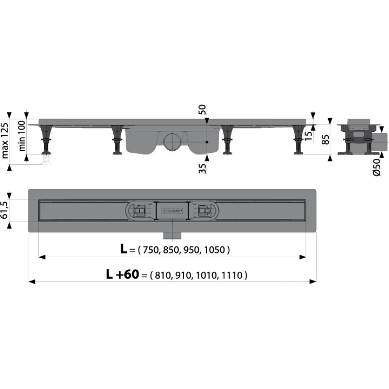 Душевой канал 1044 мм нержавеющая сталь AlcaPlast APZ12 Line APZ12-1050 + LINE-1050M