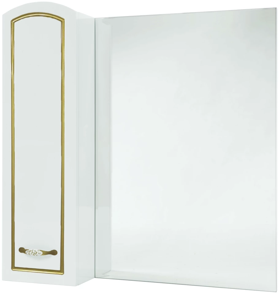 Зеркальный шкаф 68х80 см белый глянец золотая патина L Bellezza Амелия 4610311002387 - фото 1