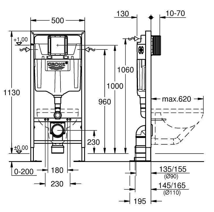 Монтажный элемент для подвесного унитаза, 1130 мм Grohe Rapid SL 38584001 от Santehmoll