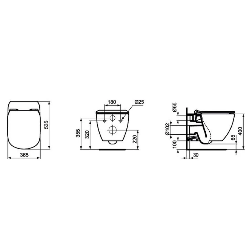 Комплект подвесной унитаз T007901 + T352701 + система инсталляции R020467 + R0115A6 Ideal Standard Prosys Tesi R030501A6115