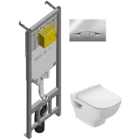 Комплект инсталляция с унитазом Jacob Delafon E21822-CP с кнопкой смыва, хром + унитаз подвесной Jacob Delafon Struktura EDF102-00 + E70025-00 безободковый, с сиденьем микролифт, белый