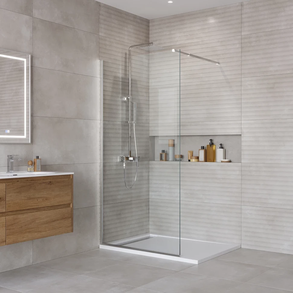 Душевая перегородка BelBagno Luce KRAFT-L-1-80-C-Cr 80 см, профиль хром, стекло прозрачное