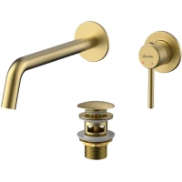 Смеситель для раковины Lemark Beluga LMF-8033B-BRLG встраиваемый, с донным клапаном, светлое золото матовый