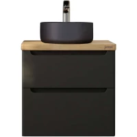 Тумба с раковиной серый матовый 60 см со столешницей бук светлый Jorno Wood Wood.01.60/P/GR + Wood.06.60/LW + 0008691