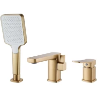 Смеситель на борт ванны Shevanik S9912G с душевым гарнитуром, золотой матовый