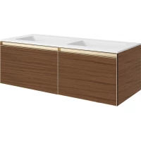 Тумба с раковиной Armadi Art Quatro Bilbao 790-M2-140(70+70)-B-MG+L + 793-140-2-W 141 см, подвесная, с подсветкой, дуб