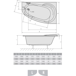Изображение товара акриловая ванна 158x100 см r alpen naos 12011