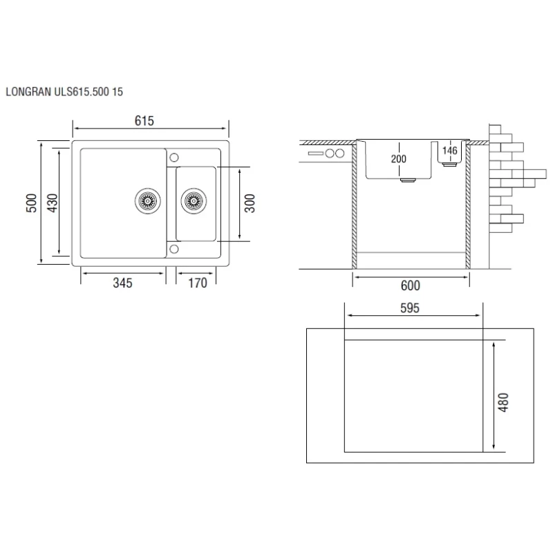 Кухонная мойка оникс Longran Ultra ULS615.500 15 - 10