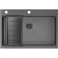 Кухонная мойка Paulmark Kroner-Pro PM707551-GM+A405-GM 75x51 см, вороненая сталь
