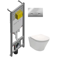 Комплект инсталляция с унитазом Jacob Delafon E21822-CP с кнопкой смыва, хром + унитаз подвесной Jacob Delafon Rodin+ EDY102-00 + E23280-00 безободковый, с сиденьем микролифт, белый