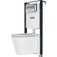 Комплект инсталляция с унитазом IDDIS Profix CAQPO1GCi73 с кнопкой смыва, хром + унитаз подвесной IDDIS Calipso безободковый, торнадо, с сиденьем микролифт, белый