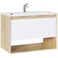 Тумба под раковину Jorno Tossony Toss.01.90/P/SS-W/JR 88,6 см, подвесная, дуб сонома/белый матовый