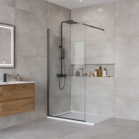 Душевая перегородка BelBagno Luce KRAFT-L-1-80-C-NERO 80 см, профиль черный матовый, стекло прозрачное