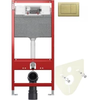 Инсталляция для унитаза Tece TECEplanus 9300302 + 9200010 + 9380014 + 9240366 с кнопкой смыва, состаренная латунь