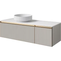 Тумба с раковиной Armadi Art Quatro Cashmere 790-M2-140-CM-RIB-MG + 792-140-W + 801-R-MW 141 см L, подвесная, со столешницей, кашемир матовый