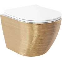 Унитаз подвесной Rea Carlo Mini REA-C6942 безободковый, с сиденьем микролифт, белый/золотой матовый