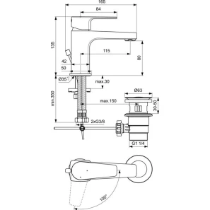 Изображение товара смеситель для раковины с донным клапаном ideal standard cerafine d bc745aa