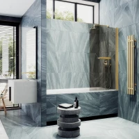 Шторка на ванну MaybahGlass MGV-777-3 60 см, профиль золотой матовый, стекло бронза