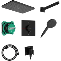 Душевой комплект Hansgrohe Raindance Alive Q 24620670 340x210 мм, с термостатом, черный матовый