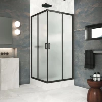 Душевой уголок Vegas Glass ZA Protec 95 02M 10 95x95 см, профиль черный матовый, стекло сатин