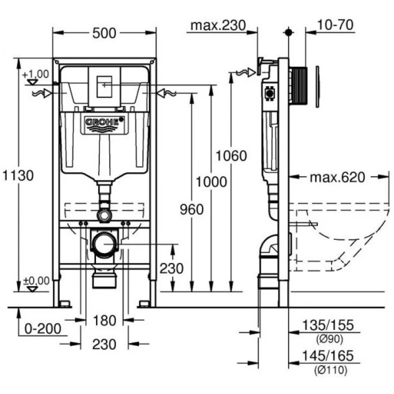 Комплект подвесной унитаз Art&Max Techno AM9310CHR/SC + система инсталляции Grohe 38772001