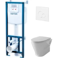 Комплект инсталляция с унитазом Santek 1WH501869 с кнопкой смыва, белый + унитаз подвесной Santek Скай безободковый, с сиденьем микролифт, белый
