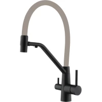 Смеситель для кухни Fmark FS1462-H12 с подключением к фильтру, гибким изливом, черный матовый/бежевый