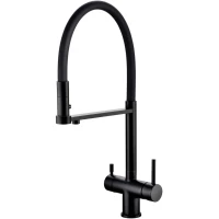 Смеситель для кухни Grocenberg GB4095BL с подключением к фильтру, гибким изливом, черный матовый
