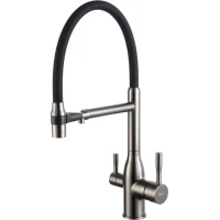 Смеситель для кухни Frap F4398-9 с подключением к фильтру, гибким изливом, оружейная сталь