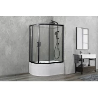 Душевой уголок с поддоном Royal Bath RB8120BK-T-BL-R 120x80 см R, профиль черный матовый, стекло прозрачное