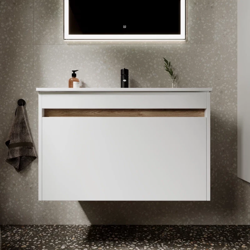 Комплект мебели белый глянец 81 см Sancos Smart SM80W + CN7005 + CI800