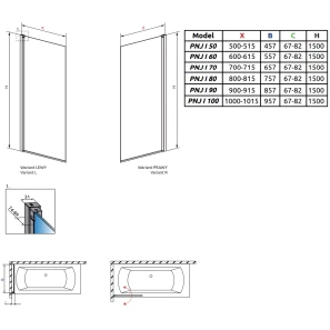 Изображение товара шторка для ванны radaway nes 8 black pnj i frame 50 left 10061050-54-56l прозрачное